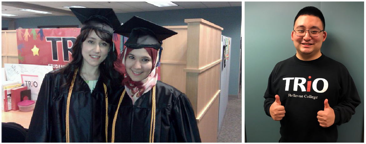 TRIO program graduates and a staff member posing with thumbs up